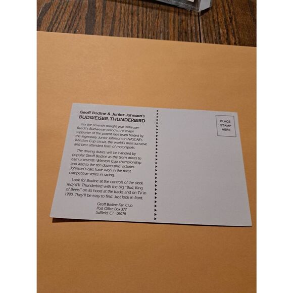 Vintage 1990 Jeff Bodine Budweiser #11 Ford NASCAR Postcard Unused - Picture 3 of 3